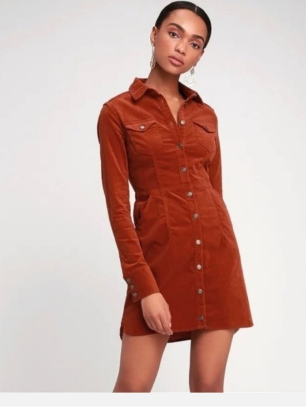 Free People DYNOMITE Rust Burnt Orange Corduroy Mini Dress XS Western Cowgirl - Picture 6 of 11